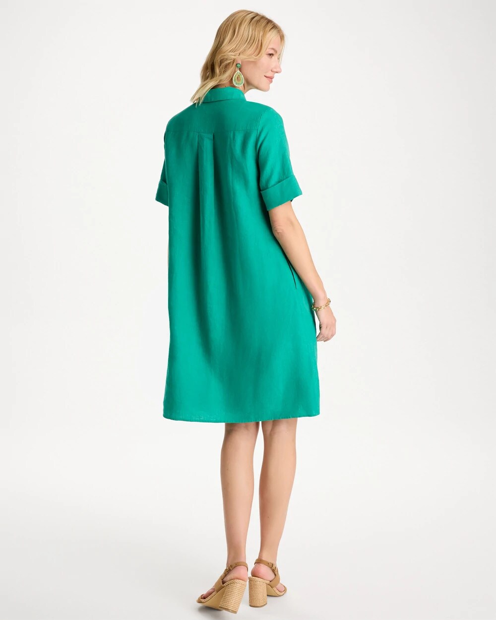Chico's On Sale Topanga Green Linen Popover Dress