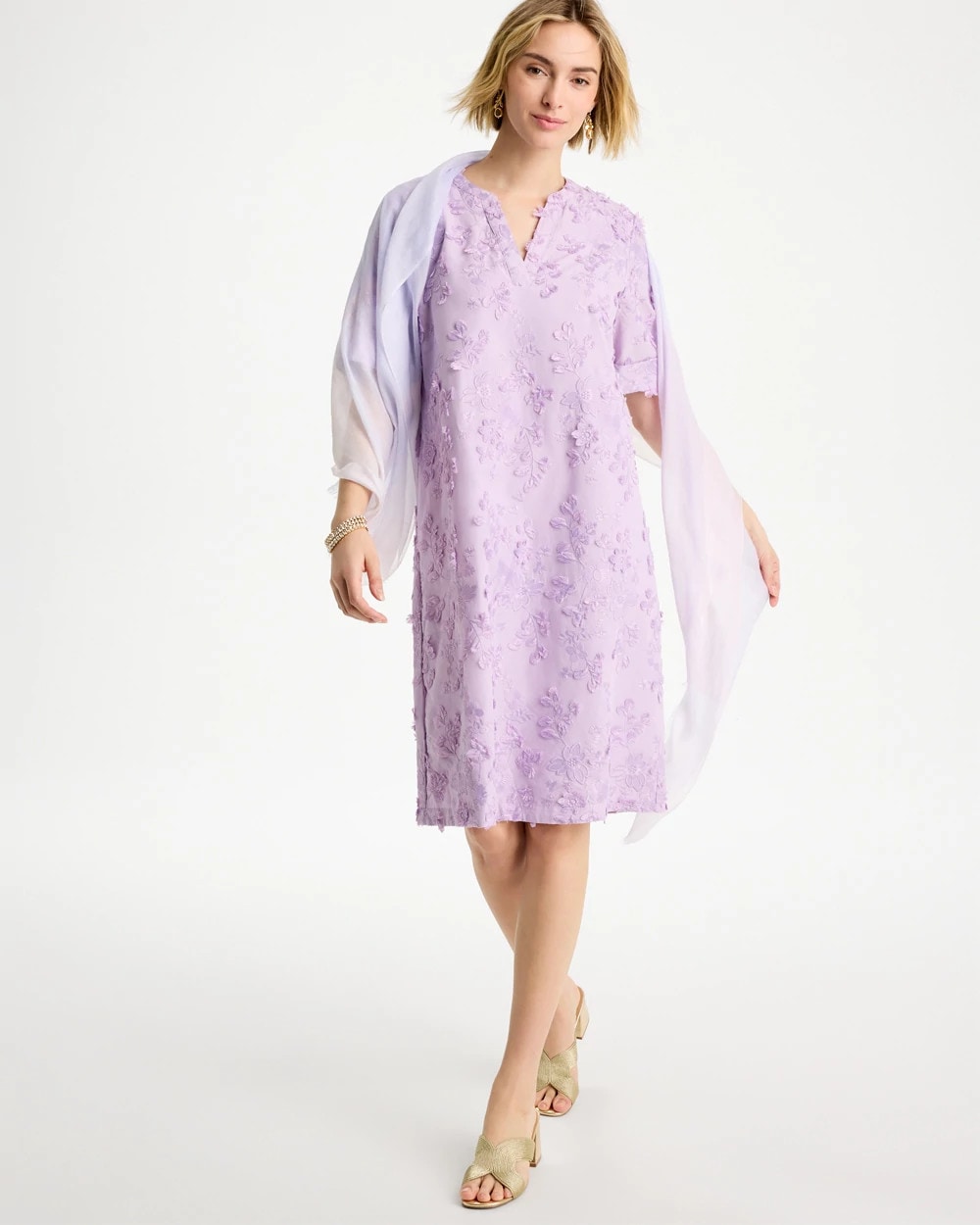 Chico's Discount Orchid Mist 3D Floral Dress