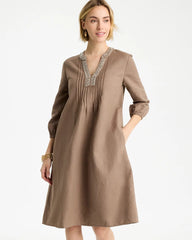 Chico's Sale Topaz Smoke Linen-Cotton Pintuck Dress