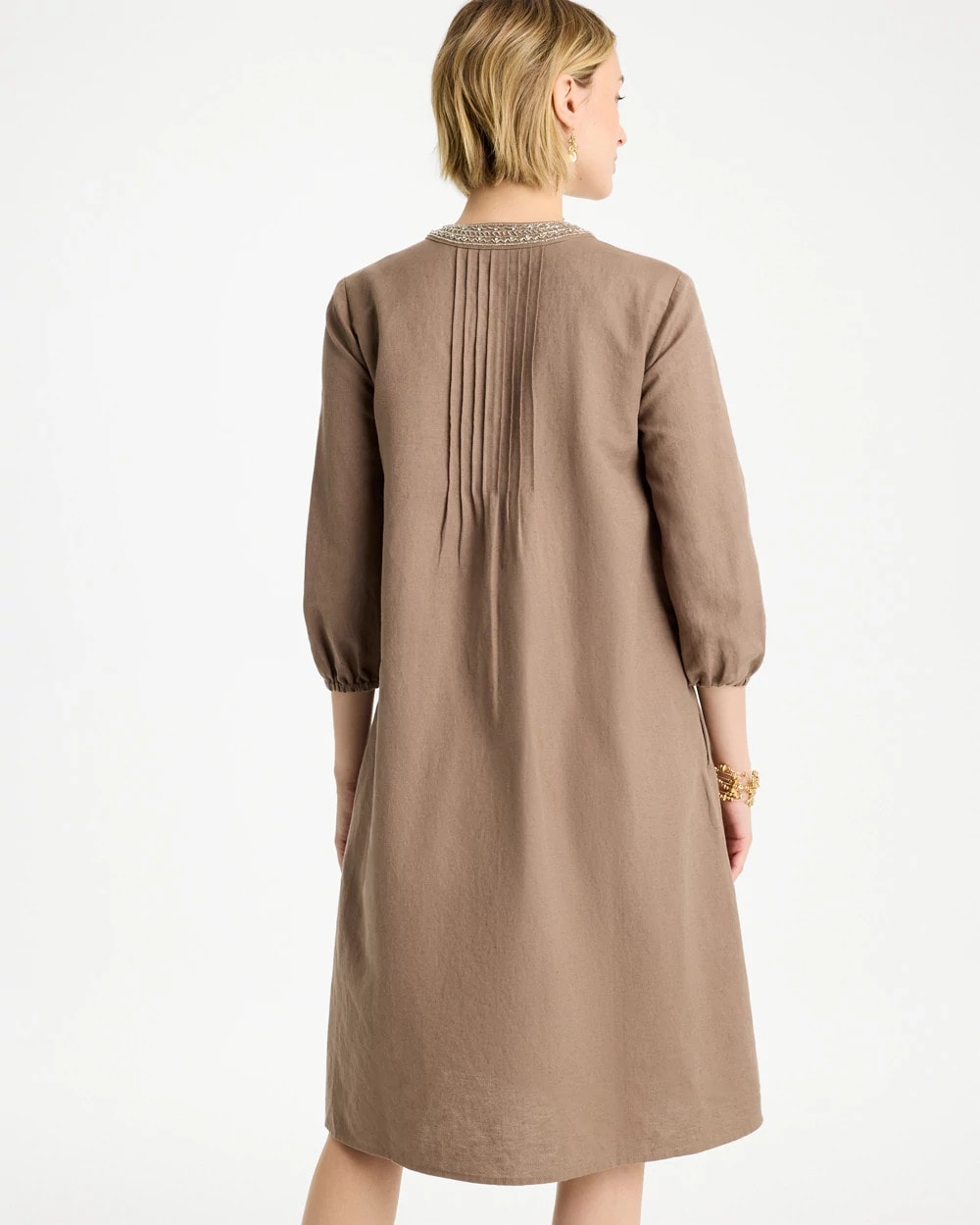 Chico's Sale Topaz Smoke Linen-Cotton Pintuck Dress