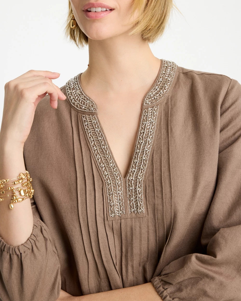 Chico's Sale Topaz Smoke Linen-Cotton Pintuck Dress