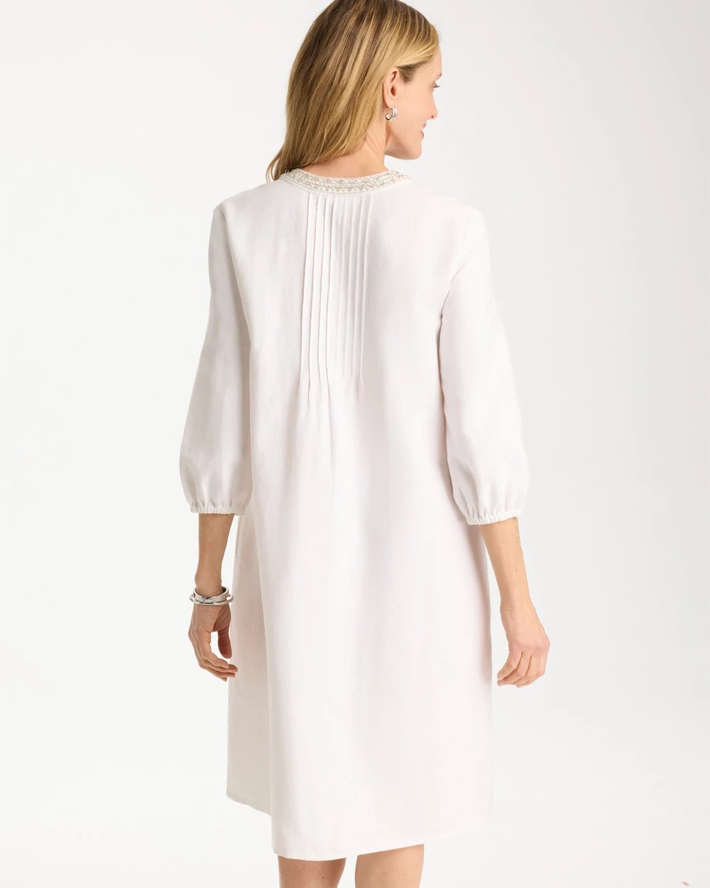 Chico's On Sale Alabaster Embellished Pintuck Dress