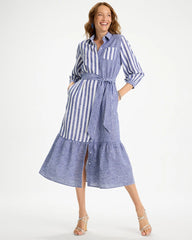 Chico's For Sale Indigo Linen-Cotton Striped Shirtdress
