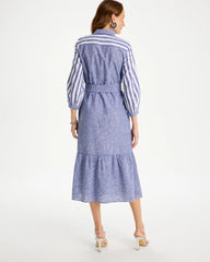 Chico's For Sale Indigo Linen-Cotton Striped Shirtdress
