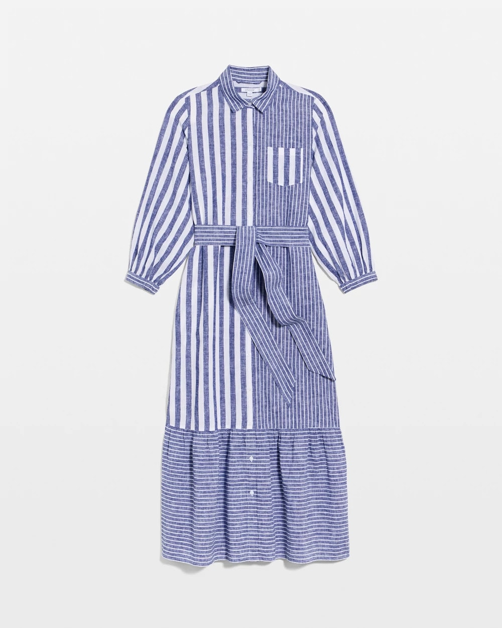 Chico's For Sale Indigo Linen-Cotton Striped Shirtdress