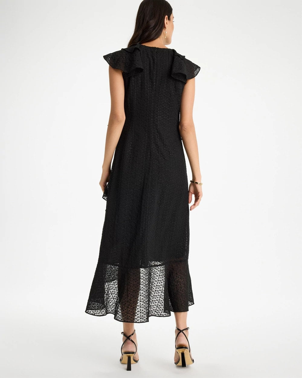 Chico's Online Black Floral Surplice Ruffled Dress