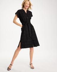 Chico's Discount Black Embroidered Cotton Shirtdress