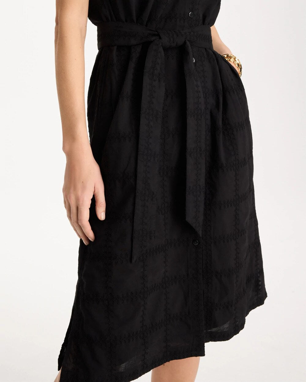 Chico's Discount Black Embroidered Cotton Shirtdress