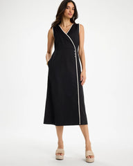 Chico's Sale Black Sleeveless Surplice Linen Dress