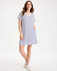 Chico's For Sale Starlit Navy Zenergy® Soft Striped Contrast Dress