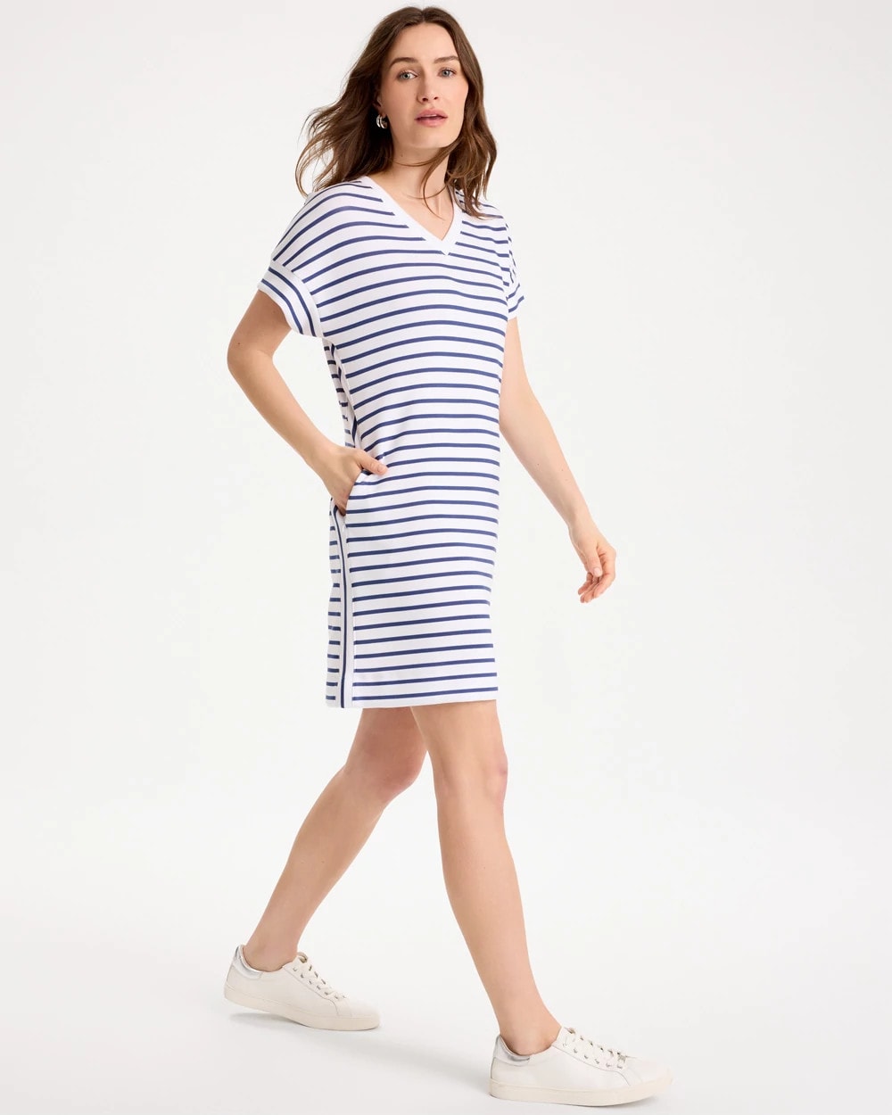 Chico's For Sale Starlit Navy Zenergy® Soft Striped Contrast Dress