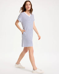 Chico's For Sale Starlit Navy Zenergy® Soft Striped Contrast Dress