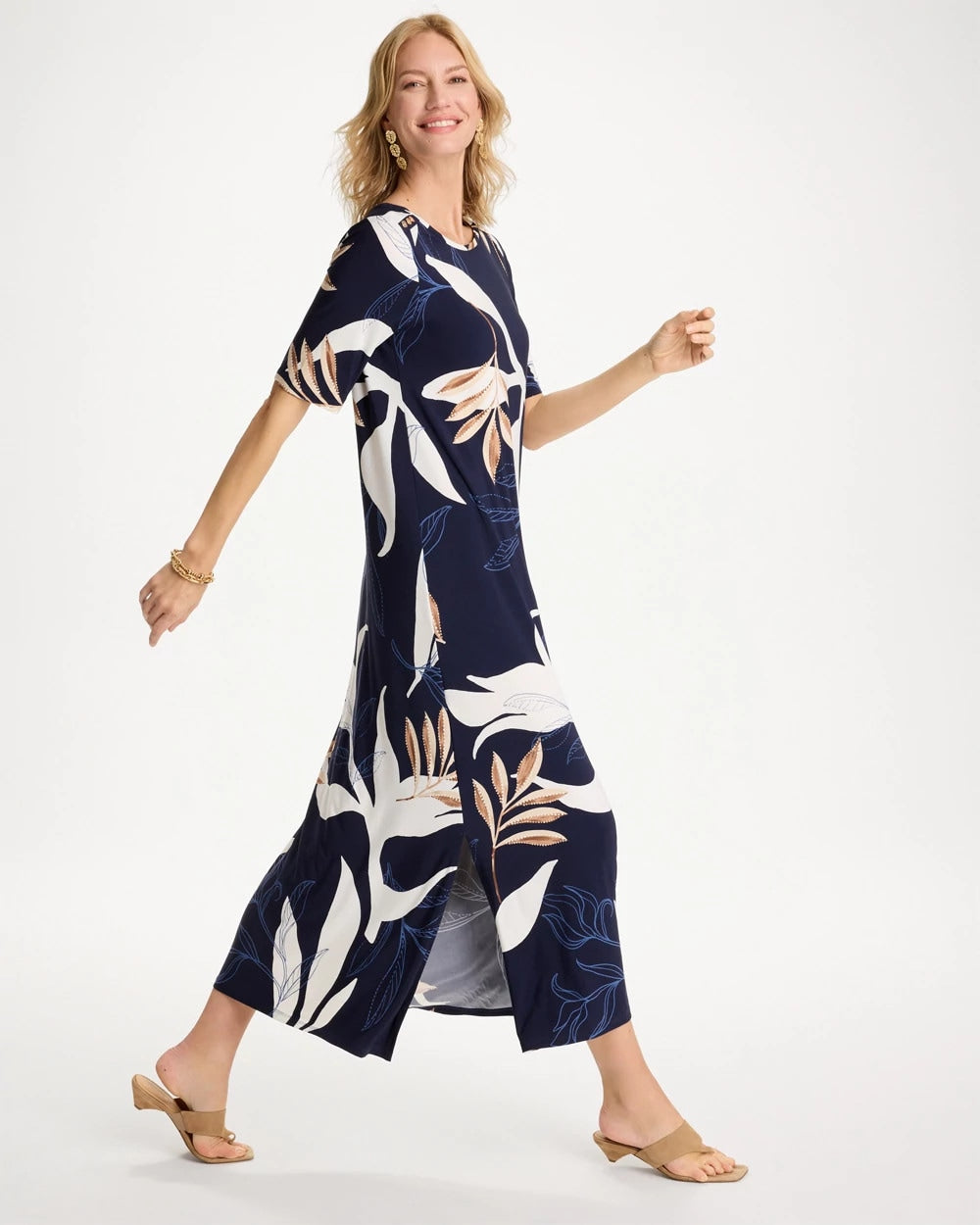 Chico's Outlet Passport Blue Printed Jersey Knit Column Dress