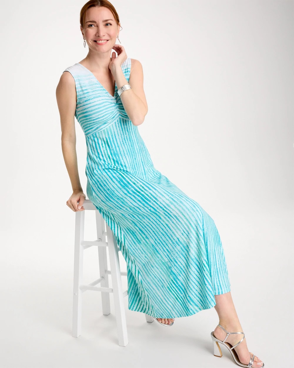 Chico's On Sale Bondi Blue Ombre Coastal Striped Knit Dress