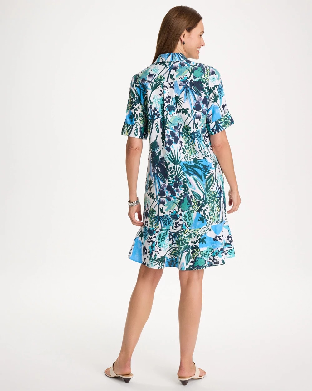 Chico's Discount Alabaster Floral Linen-Cotton Popover Dress