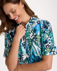 Chico's Discount Alabaster Floral Linen-Cotton Popover Dress