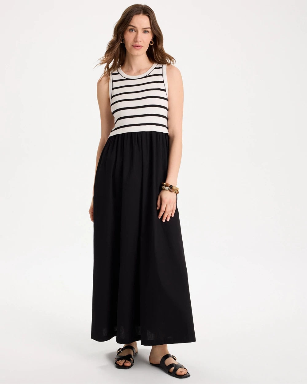 Chico's Sale Black Poplin Cotton Rib Mix Dress