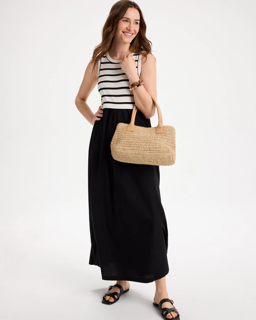 Chico's Sale Black Poplin Cotton Rib Mix Dress