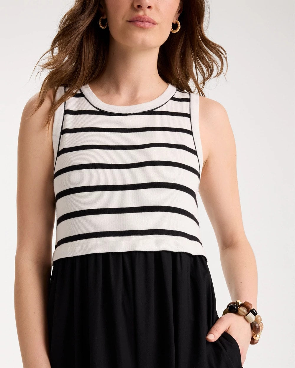 Chico's Sale Black Poplin Cotton Rib Mix Dress