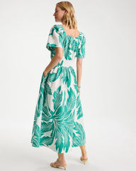 Chico's Online Topanga Green Poplin Cotton Off-Shoulder Printed Dress