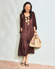 Chico's Discount Deep Brown Faux Satin Sleeveless Dress