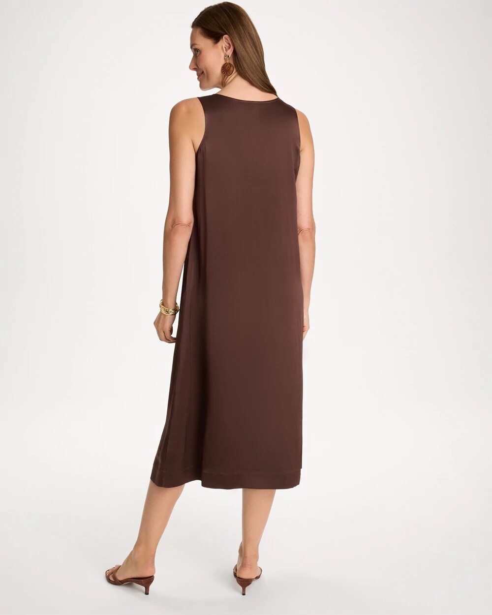Chico's Discount Deep Brown Faux Satin Sleeveless Dress