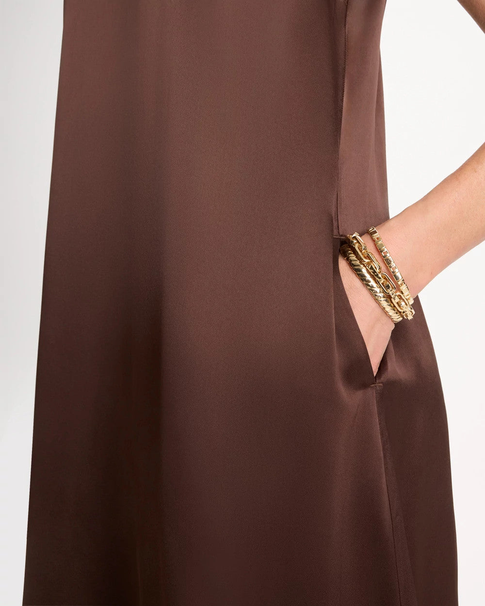 Chico's Discount Deep Brown Faux Satin Sleeveless Dress
