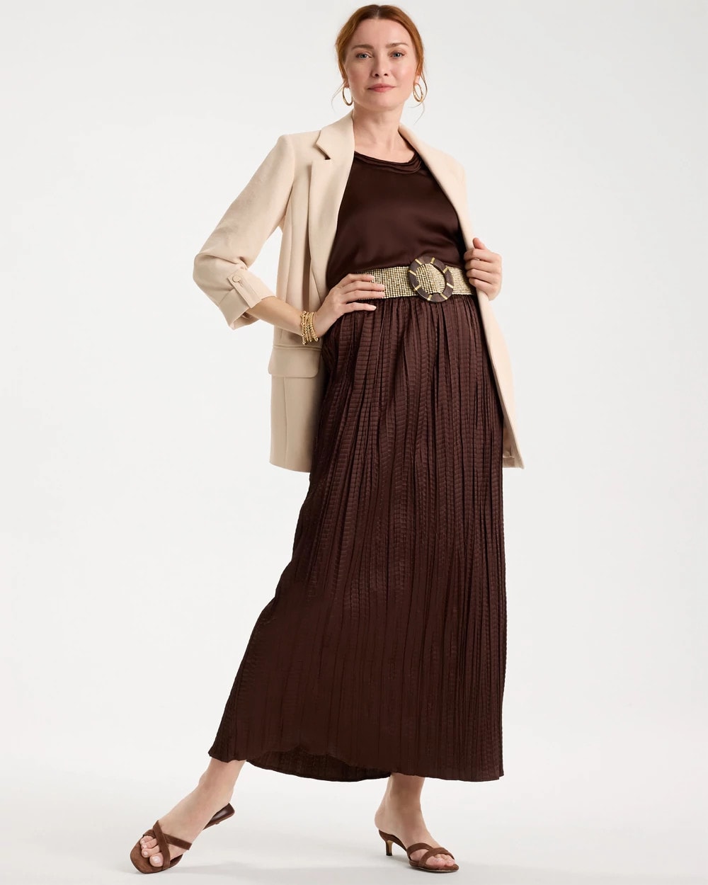 Chico's On Sale Deep Brown Satin Crinkle Maxi Skirt