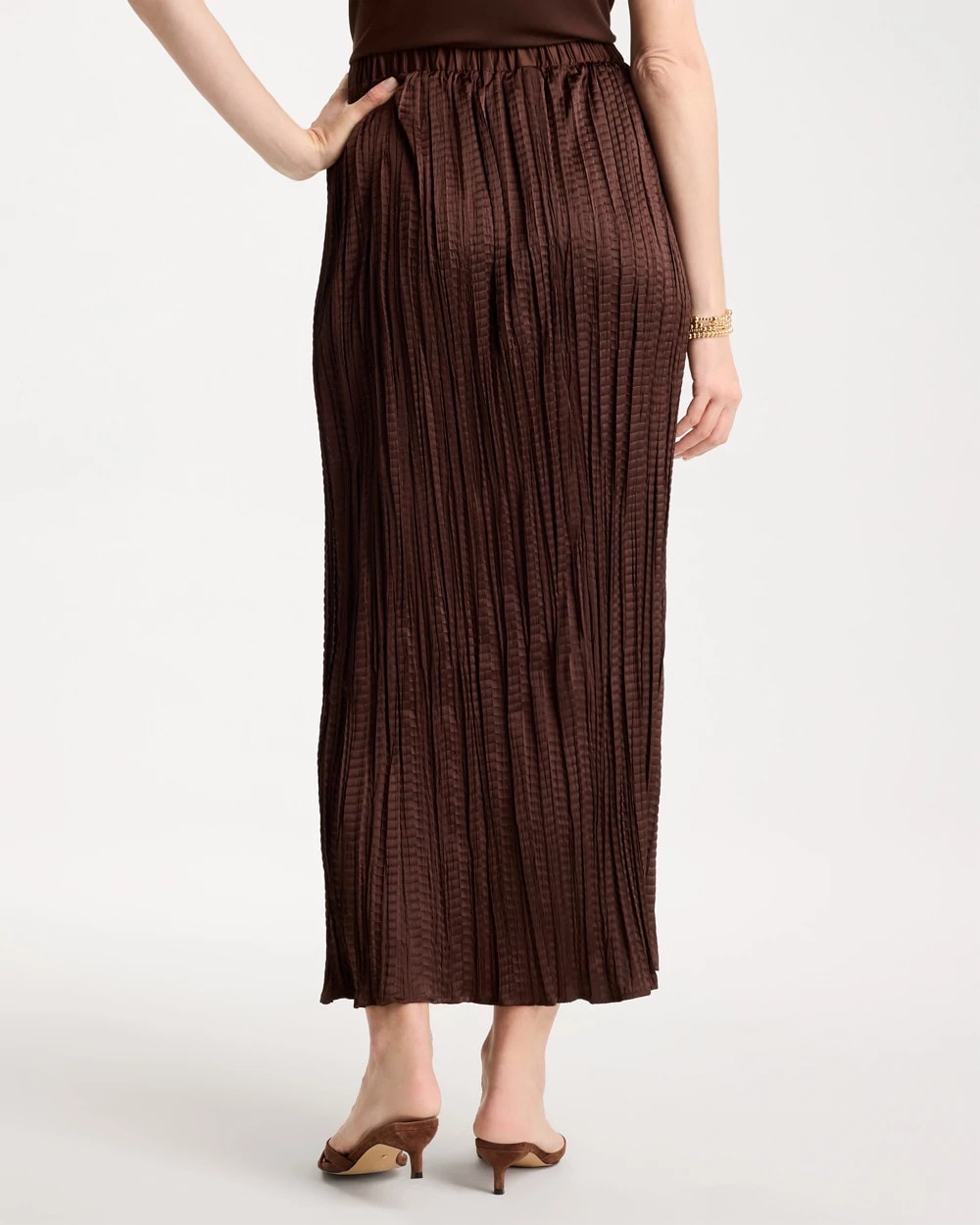 Chico's On Sale Deep Brown Satin Crinkle Maxi Skirt