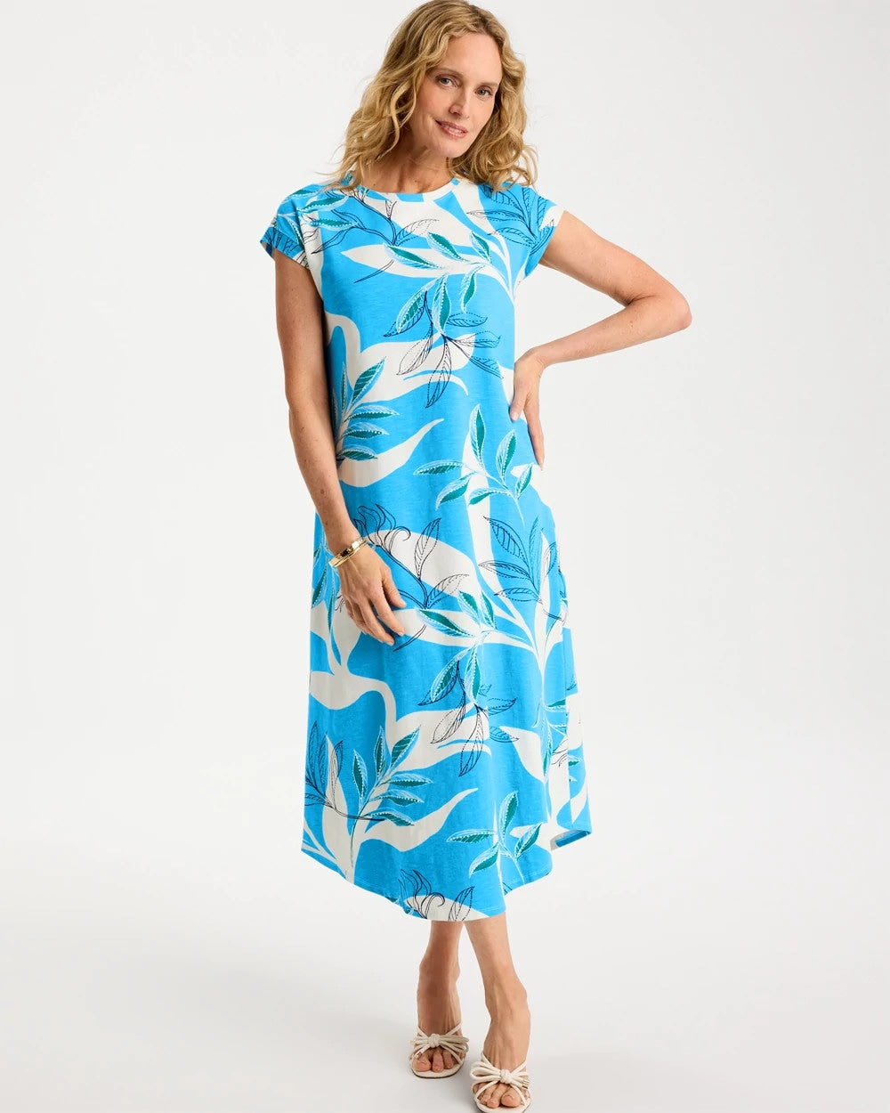 Chico's For Sale Blue Tide Printed Soft-Stretch Cotton Slub Dress