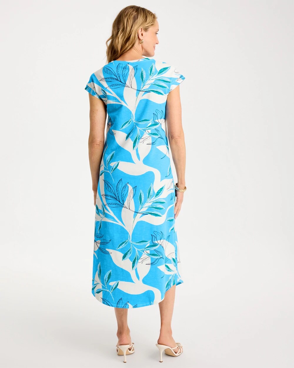 Chico's For Sale Blue Tide Printed Soft-Stretch Cotton Slub Dress