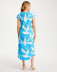 Chico's For Sale Blue Tide Printed Soft-Stretch Cotton Slub Dress