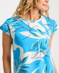 Chico's For Sale Blue Tide Printed Soft-Stretch Cotton Slub Dress