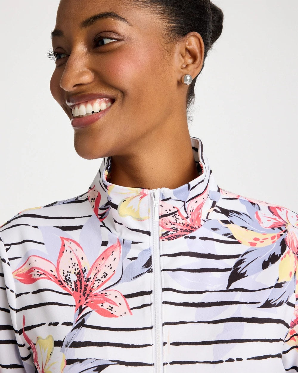 Chico's Discount Calypso Coral Zenergy® UPF Lily Print Half Zip
