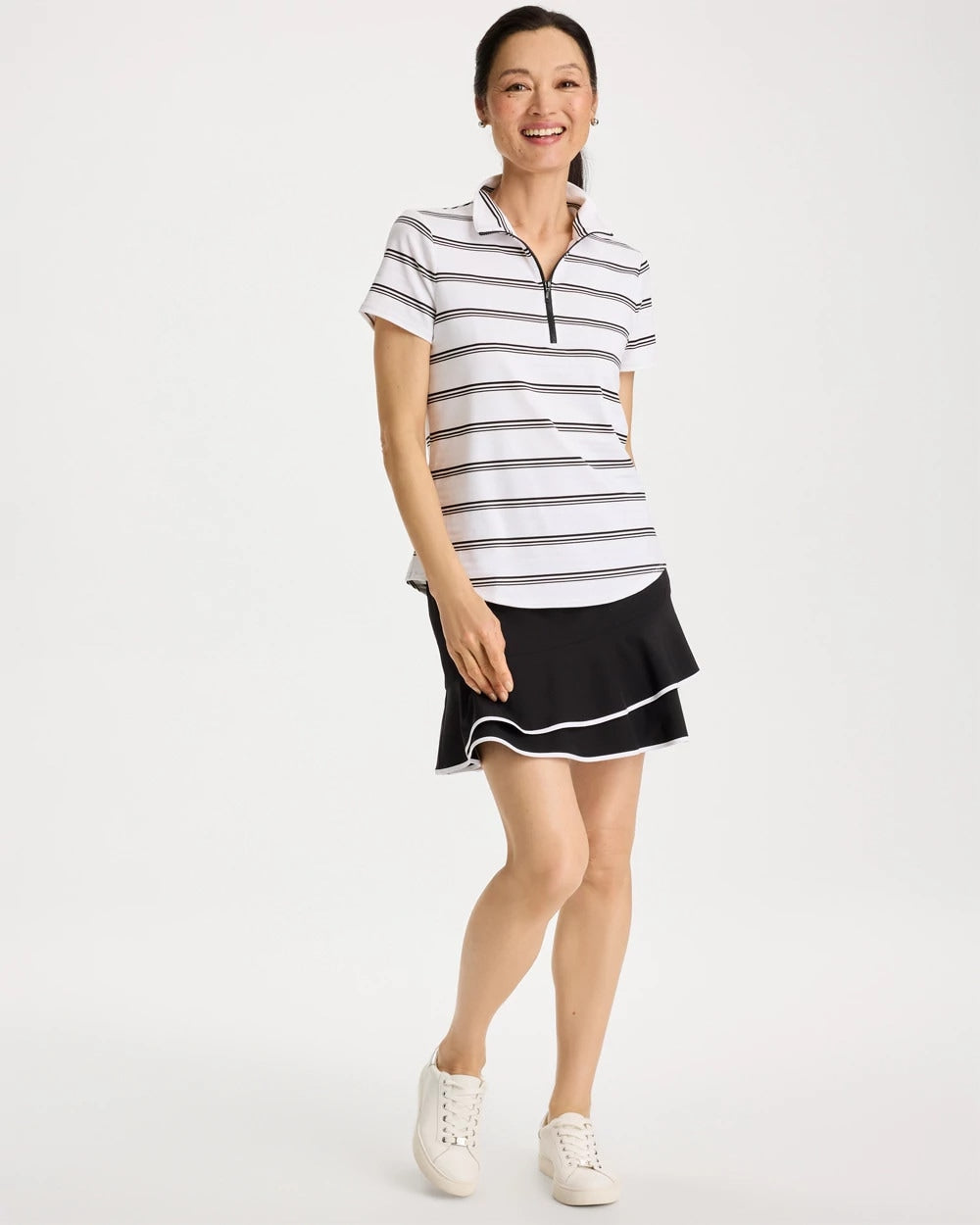 Chico's On Sale Black Zenergy® UPF Striped Half-Zip Polo