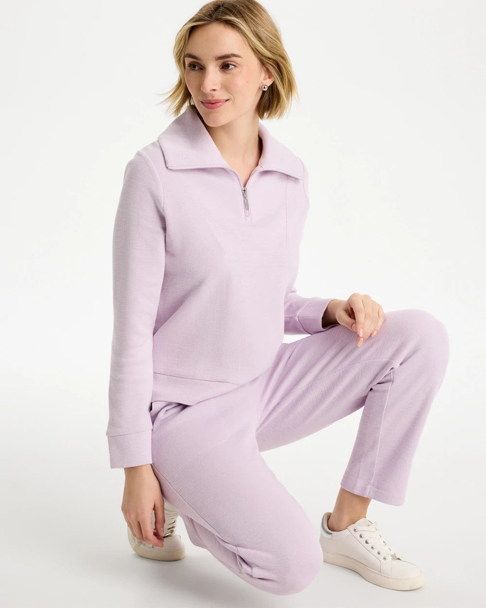 Chico's For Sale Pale Sweet Pea Zenergy® Beach Slub Half-Zip Pullover Top