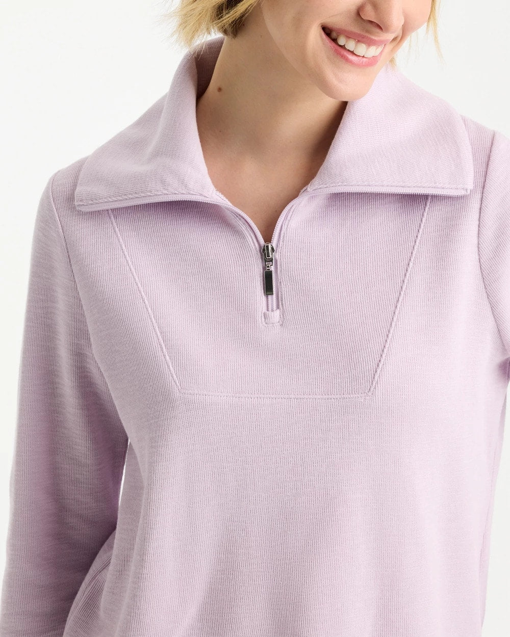 Chico's For Sale Pale Sweet Pea Zenergy® Beach Slub Half-Zip Pullover Top