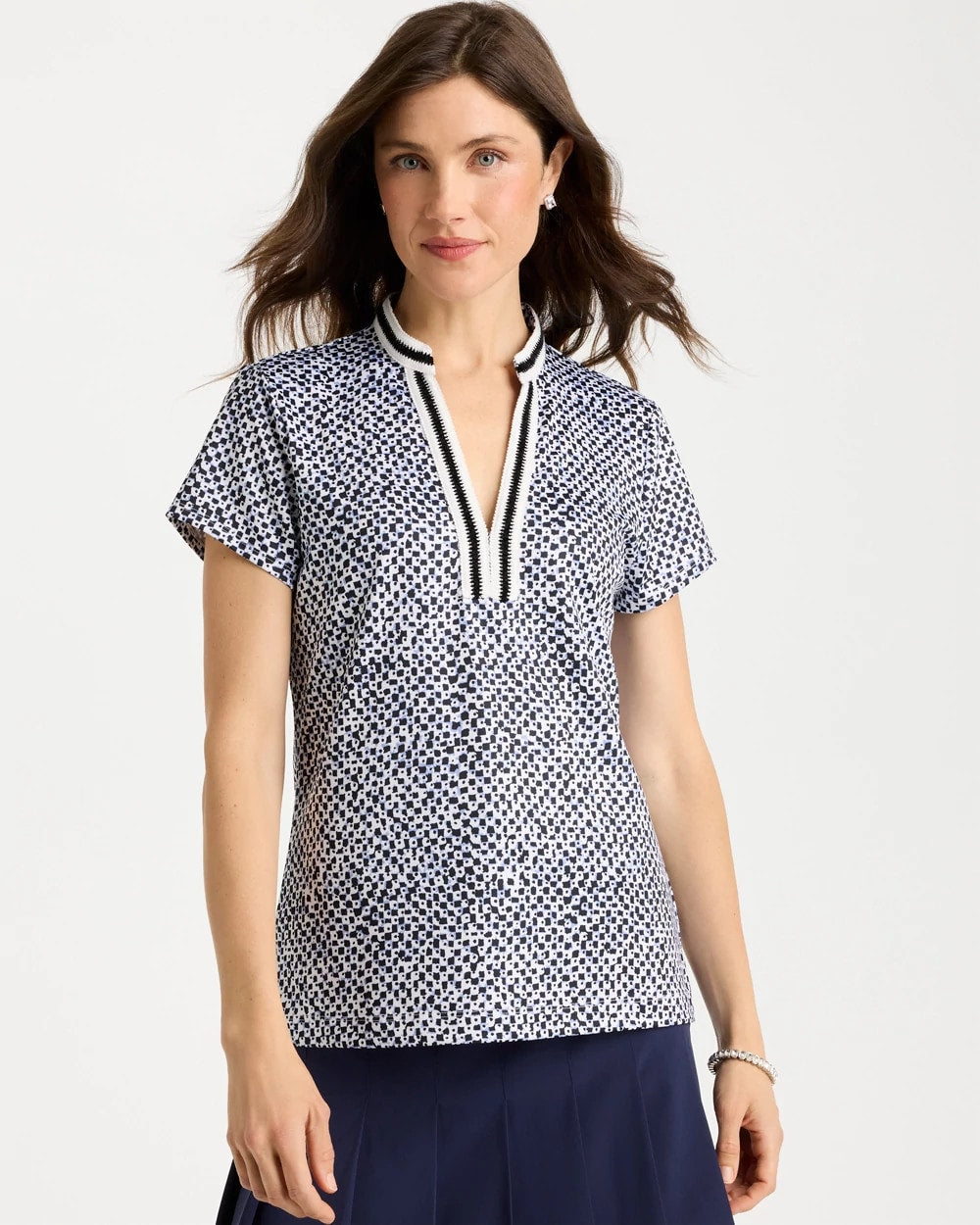 Chico's Discount Blue Muse Zenergy® UPF Crochet Trim Polo