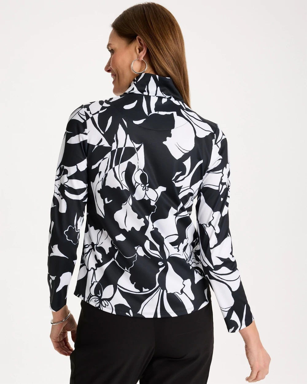 Chico's Sale Black Zenergy® UPF Floral Nights Half Zip