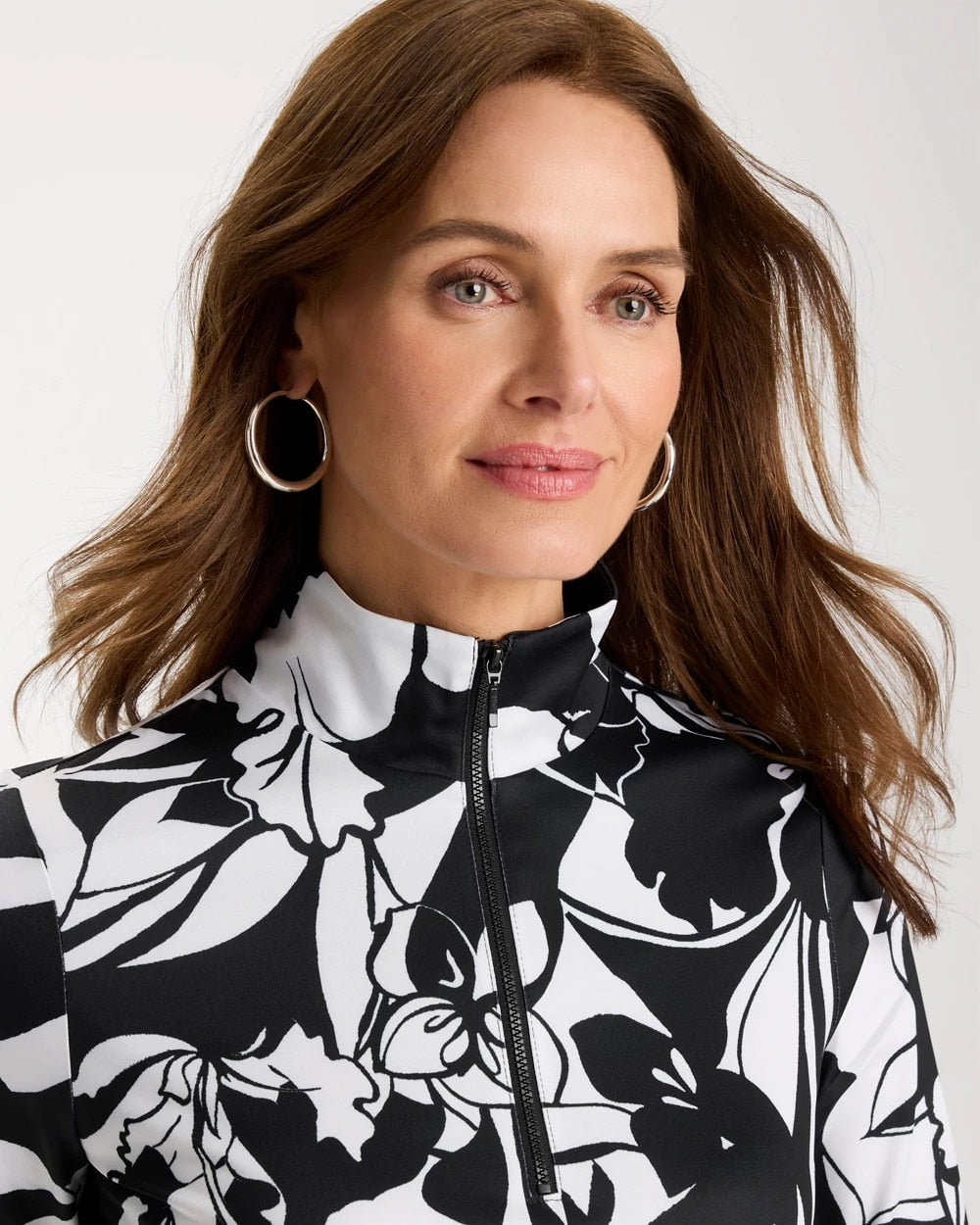 Chico's Sale Black Zenergy® UPF Floral Nights Half Zip