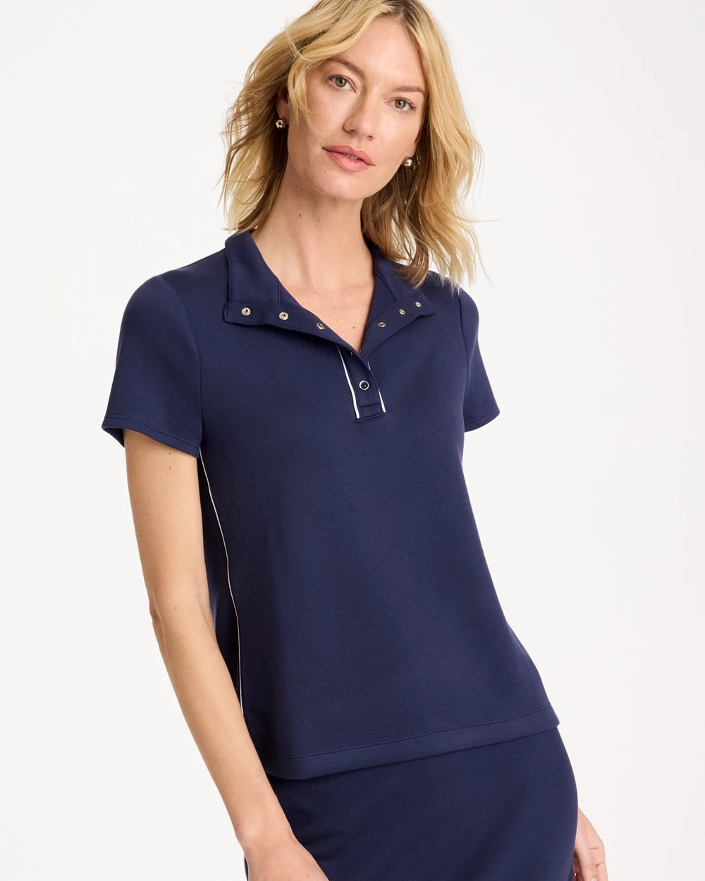 Chico's Outlet Passport Blue Zenergy® Soft Pique Piped Pullover