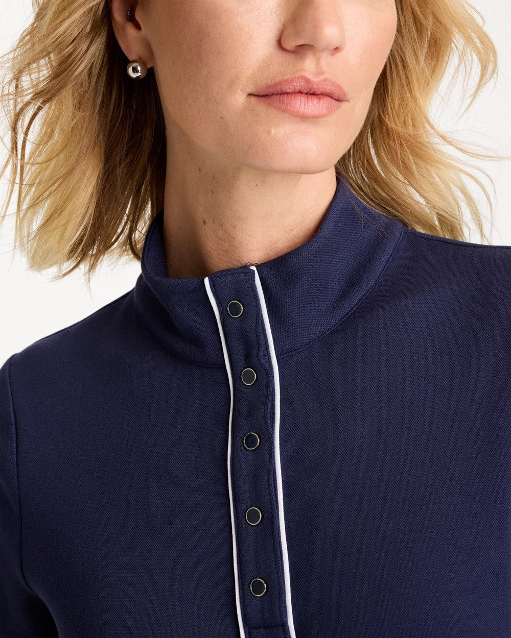 Chico's Outlet Passport Blue Zenergy® Soft Pique Piped Pullover