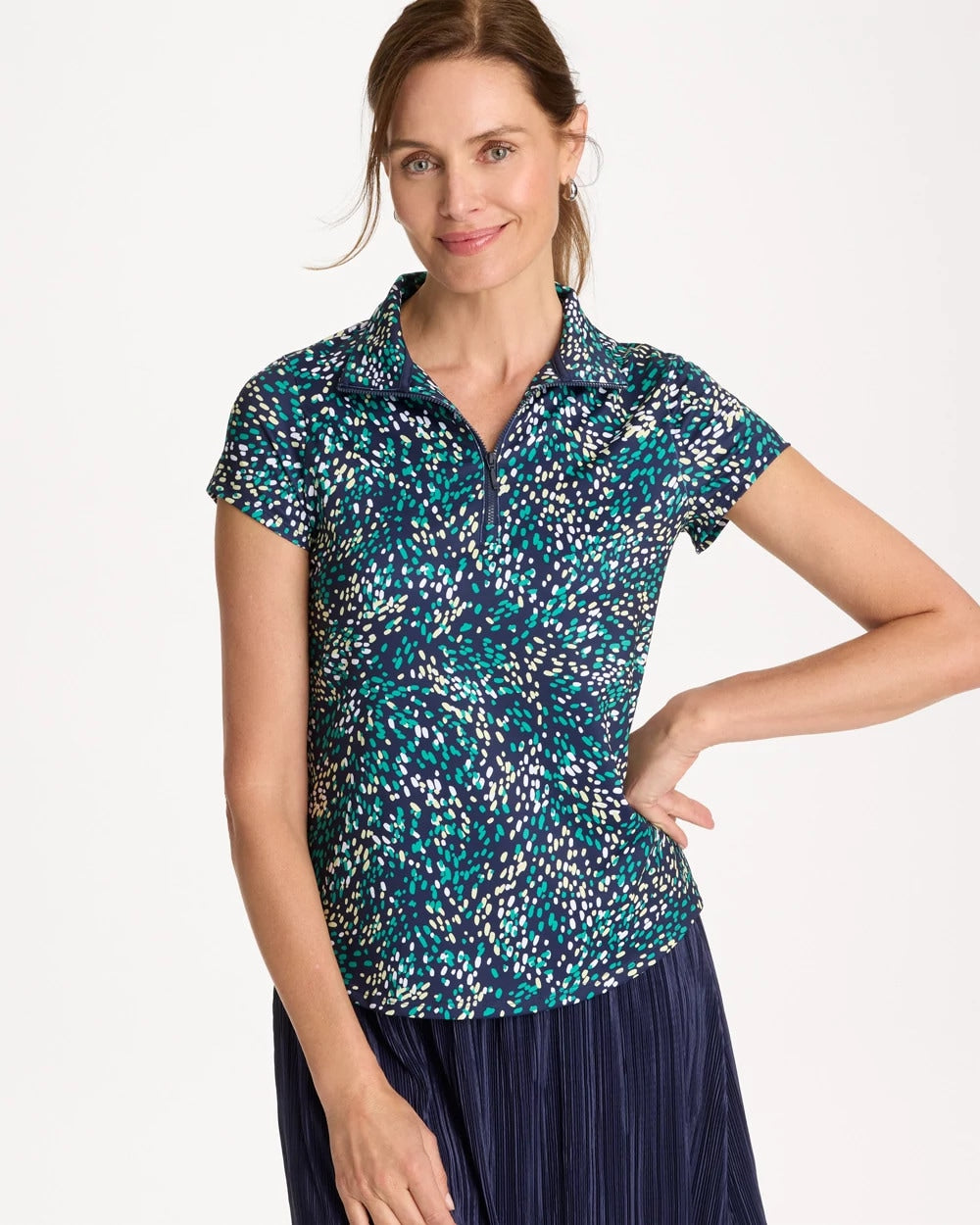 Chico's For Sale Topanga Green Zenergy® UPF Dots Half Zip Polo