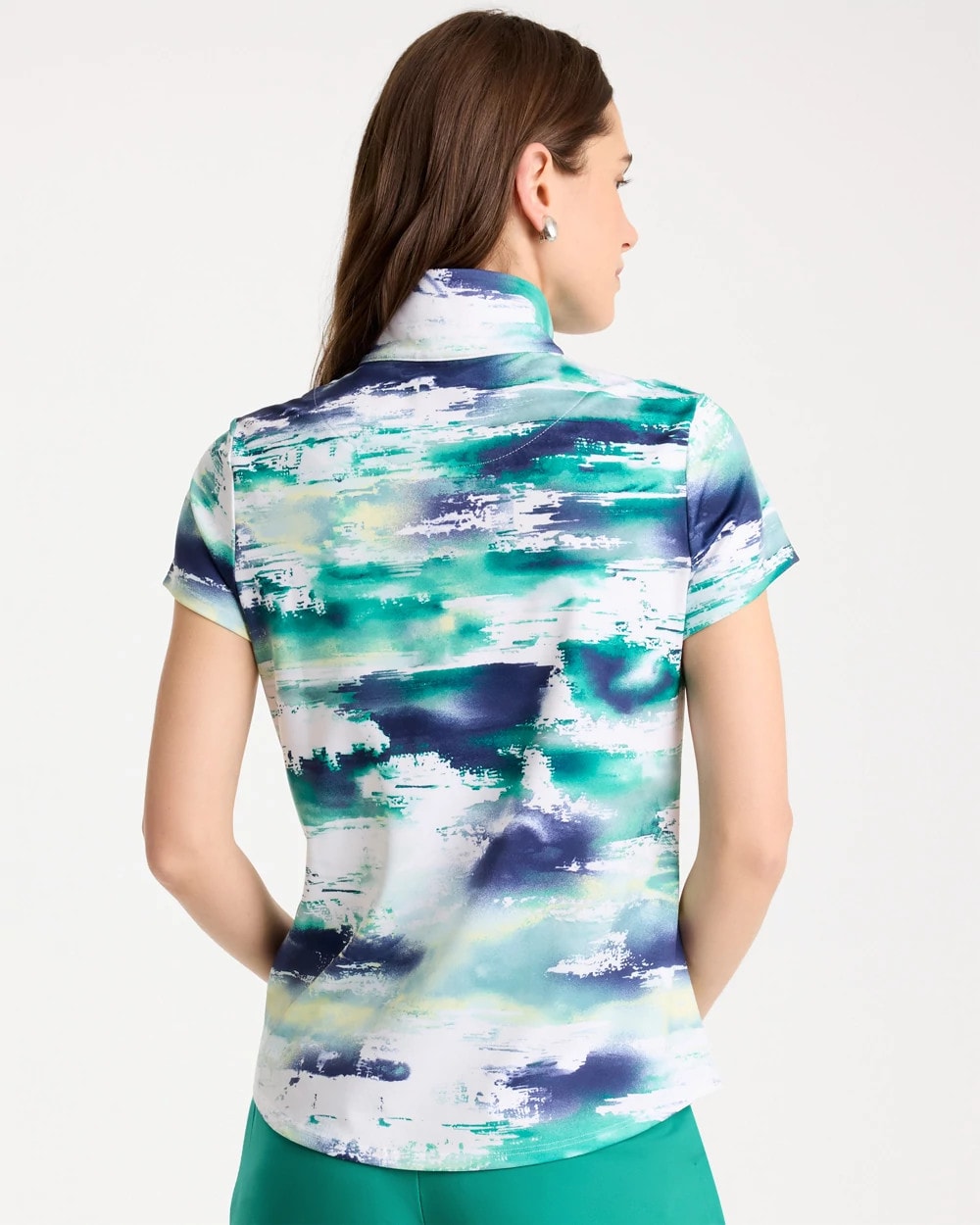 Chico's Discount Passport Blue Zenergy® UPF Watercolor Half Zip Polo