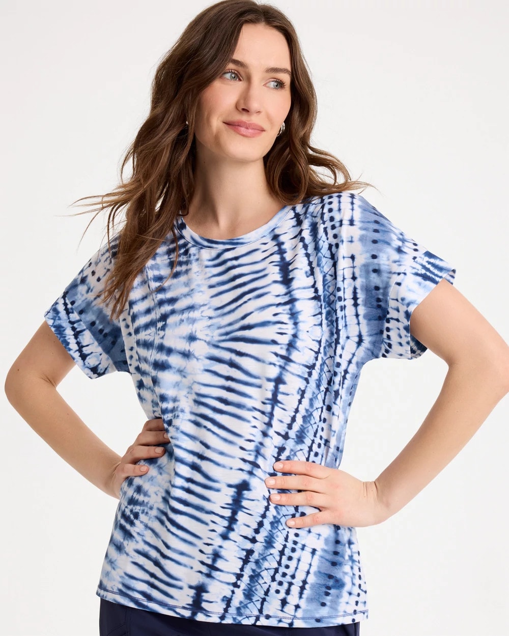 Chico's Sale Passport Blue Zenergy® Tie-Dye Drop Shoulder Tee