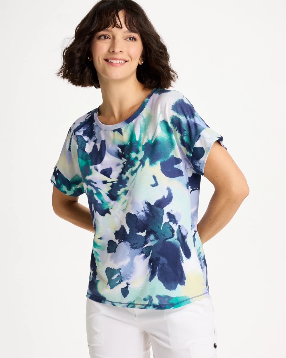 Chico's Outlet Topanga Green Zenergy® Floral Drop Shoulder Tee