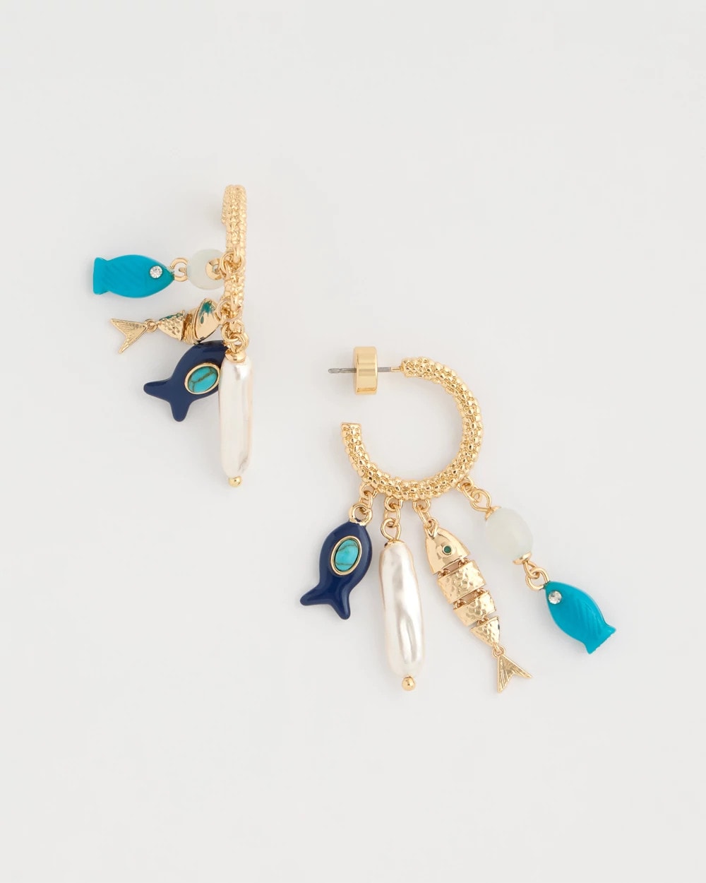 Chico's Online Blue Multi Fish Charm Crinkle Hoop Earrings