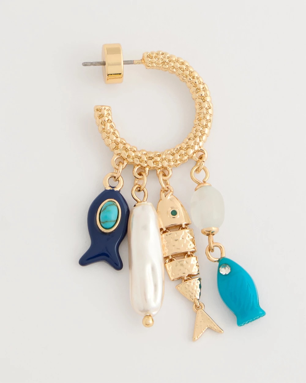 Chico's Online Blue Multi Fish Charm Crinkle Hoop Earrings
