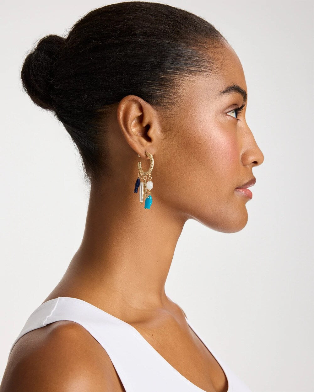 Chico's Online Blue Multi Fish Charm Crinkle Hoop Earrings