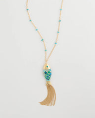 Chico's Discount Blue Multi Tassel Fish Pendant Necklace
